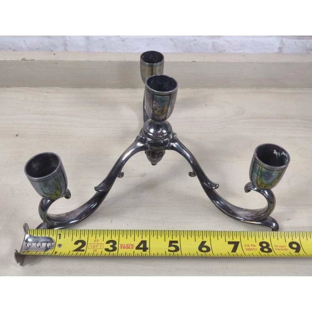 Vtg Pair Silver Plate Gothic Candelabras Candle Holders Patina Reed & Barton